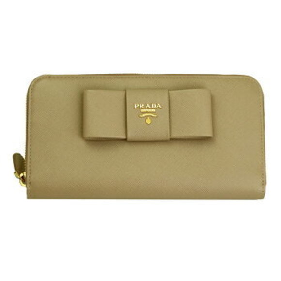 Prada Wallet beige pink long ribbon motif SAFFIANO FIOCCO CAMMEO - Picture 1 of 4